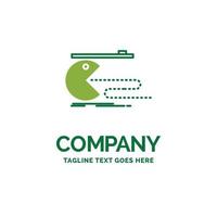 Character. computer. game. gaming. pacman Flat Business Logo template. Creative Green Brand Name Design. vector