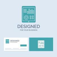 monitoring. health. heart. pulse. Patient Report Business Logo Glyph Icon Symbol for your business. Turquoise Business Cards with Brand logo template. vector