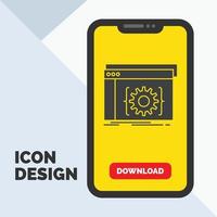 API. aplicación codificación. desarrollador. icono de glifo de software en el móvil para la página de descarga. fondo amarillo vector