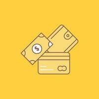 tarjeta de crédito. dinero. divisa. dólar. icono lleno de línea plana de billetera. hermoso botón de logotipo sobre fondo amarillo para ui y ux. sitio web o aplicación móvil vector