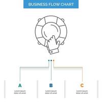 emergency. guard. help. insurance. lifebuoy Business Flow Chart Design with 3 Steps. Line Icon For Presentation Background Template Place for text vector