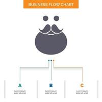 bigote. inconformista. movimiento Papa Noel. diseño de diagrama de flujo de negocios soportado con 3 pasos. icono de glifo para el lugar de plantilla de fondo de presentación para texto. vector