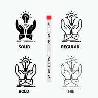 idea. ideas. creative. share. hands Icon in Thin. Regular. Bold Line and Glyph Style. Vector illustration