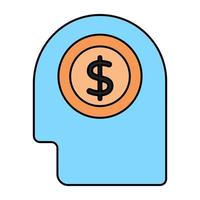 Dollar inside human brain showcasing investor icon vector