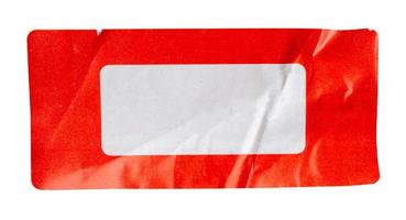 Red paper sticker label isolated on white background photo