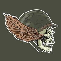 illustration of a skull wearing a ww2 helmet and a wing vector