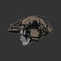 soldado calavera y nvg en casco en el fondo gris oscuro vector