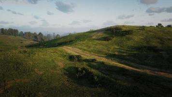 vast grassland The sun is leaving the horizon 3D rendering photo