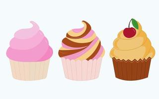 Set of bright cupcakes. Set of cupcakes isolated on white background. Vector stock illustration.