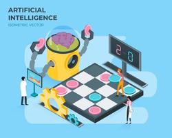 Artificial intelligence. Technology and engineering concept with robot and human playing game illustration vector