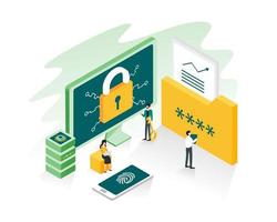 Data protection, privacy, data security and internet security concept in isometric vector