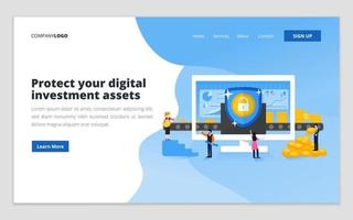 Web page design template of business investment, finance, business consulting solution, financial strategy. Illustration for website and mobile website development vector