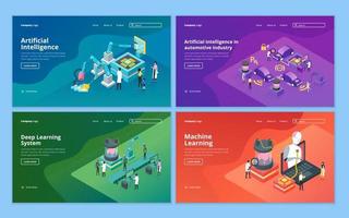 Set of web page design template for artificial intelligence AI, robot technology, future technology, machine learning. Illustration for website and mobile website development