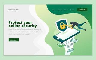 Data protection landing page. Online security, privacy and personal information security concept for website and mobile website development vector