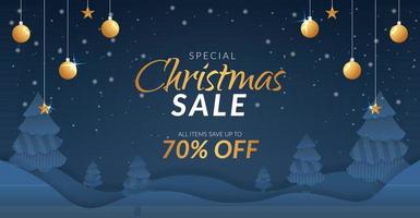 Christmas sale banner with golden decoration vector