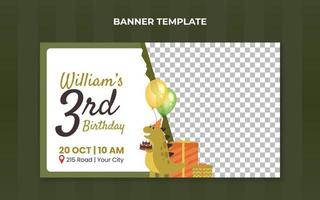 plantilla de banner de invitación de cumpleaños para niños con ilustración de dinosaurio vector