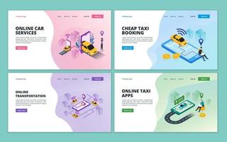 Landing page template of online taxi, car sharing service, online city transportation for website and mobile website development vector
