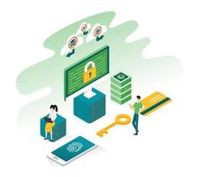 Data protection, privacy, internet security and data security concept in modern flat isometric vector