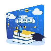 Student studying and learning online with a laptop. Online education, e-learning, online courses concept. Illustration for website, landing page and business presentation vector