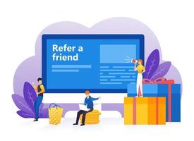 Refer a friend illustration. Referral marketing, affiliate marketing, network marketing, business partnership, referral program strategy vector