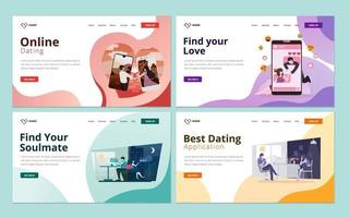 Set of web page design template for online dating, virtual relationship, dating application and social media with romantic couple illustration. Illustration for website and mobile website development vector