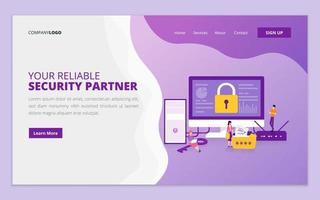 Web page design template of data protection. Online security, privacy and internet security concept for website and mobile website development vector