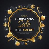 Christmas sale banner with golden wreath vector