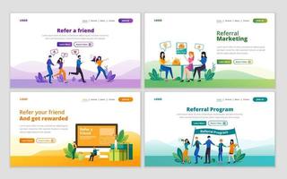 Set of web page design template for referral marketing strategy. Affiliate marketing, refer a friend, business partnership and referral program concept for website and mobile website development vector
