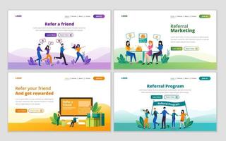 Set of web page design template for referral marketing strategy. Affiliate marketing, refer a friend, business partnership and referral program concept for website and mobile website development vector