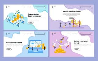 Landing page template of business investment, finance, business consulting solution, financial strategy. Illustration for website and mobile website development vector