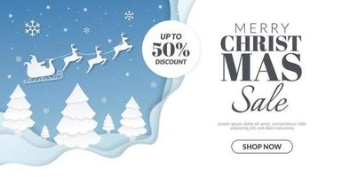 Christmas sale banner with santa claus and reindeer illustration vector