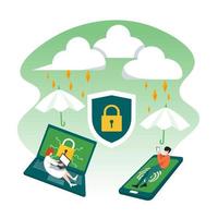 Illustration of data protection, privacy, data security and internet security concept. Illustration for website, landing page and infographic vector