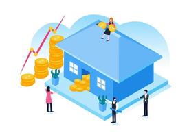 ilustración de la inversión inmobiliaria. ilustración para página de inicio, página web, presentación comercial, material de marketing e infografía vector