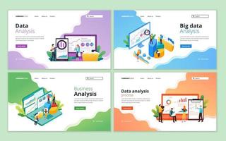 Set of web page design template for data analysis. Big data research, seo analysis, website analytics concept for website and mobile website development
