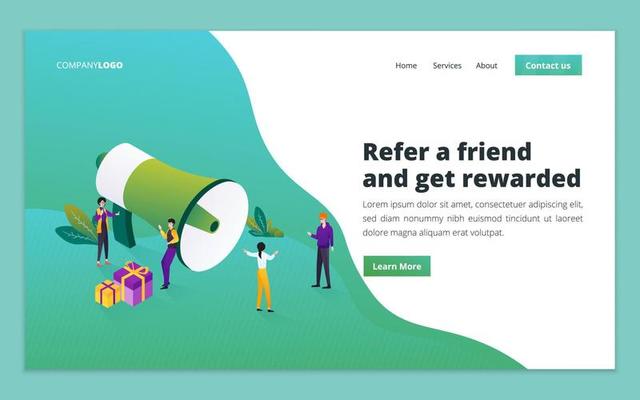 Landing page template of referral program. Referral marketing affiliate marketing refer a friend and business partnership concept for website and mobile website development 12969293 Vector Art at Vect...