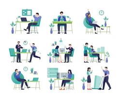 Office worker illustration. Businessman and businesswoman with various actions and activities vector