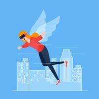 Woman in virtual reality headset flying in the sky vector