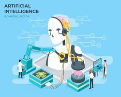 Artificial intelligence. Technology concept with robot and engineer illustration vector