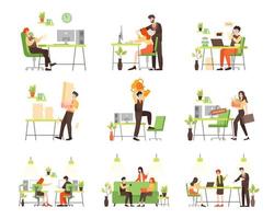 Business people character in office set. Various actions and activities vector