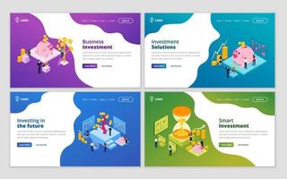 Set of web page design template for business investment, finance, business consulting solution, financial strategy. Illustration for website and mobile website development vector