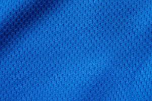 Ropa deportiva azul tela camiseta de fútbol jersey textura cerrar foto