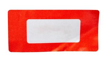 Red paper sticker label isolated on white background photo