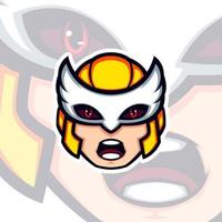 Cute chibi golden helmet screaming warrior head vector mascot