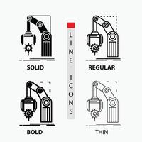 Automation. factory. hand. mechanism. package Icon in Thin. Regular. Bold Line and Glyph Style. Vector illustration