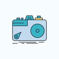 Camera. photography. capture. photo. aperture Flat Icon. green and Yellow sign and symbols for website and Mobile appliation. vector illustration