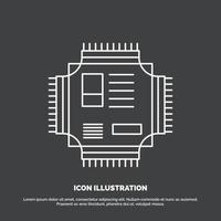 chip. UPC. pastilla. procesador. icono de la tecnología. símbolo de vector de línea para ui y ux. sitio web o aplicación móvil