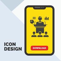 Business. conference. convention. presentation. seminar Glyph Icon in Mobile for Download Page. Yellow Background vector