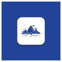 Blue Round Button for Nature. hill. landscape. mountain. scene Glyph icon vector