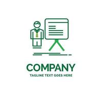 presentation. businessman. chart. graph. progress Flat Business Logo template. Creative Green Brand Name Design. vector