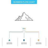 hill. landscape. nature. mountain. scene Business Flow Chart Design with 3 Steps. Line Icon For Presentation Background Template Place for text vector